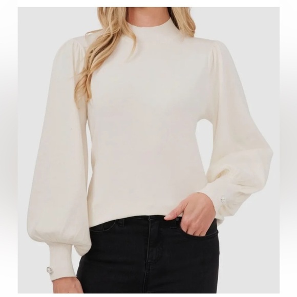 CeCe Mock Neck Balloon Sleeve Sweater Size Medium Career Elegant Size Medium - Picture 1 of 12